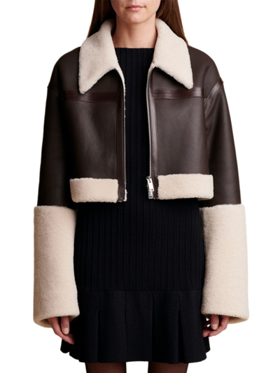 Shop Khaite Women's Faza Cropped Leather & Shearling Jacket In Bone Dark Brown