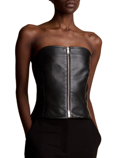 Shop Khaite Women's Ira Strapless Leather Top In Black
