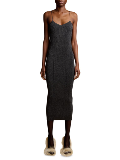Shop Khaite Women's Pilar Metallic Rib-knit Midi-dress In Onyx