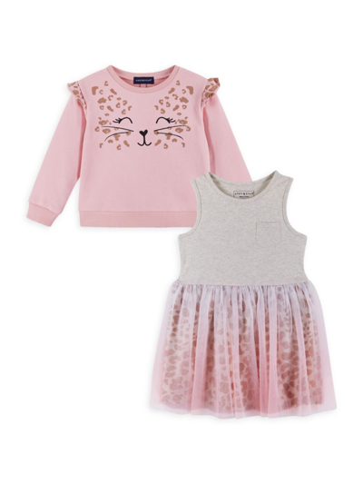 Shop Andy & Evan Little Girl's & Girl's Comfy Cat Ruffled Sweatshirt & Dress Set In Pink