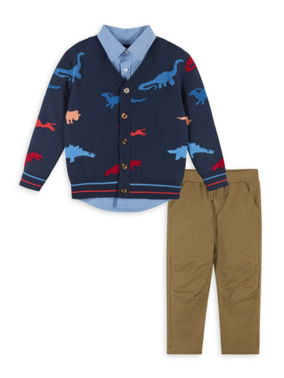 Shop Andy & Evan Little Boy's & Boy's 3-piece Dinosaur Cardigan Sweater Set In Navy