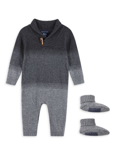 Shop Andy & Evan Baby Boy's 2-piece Knit Toggle Romper & Booties Set In Black