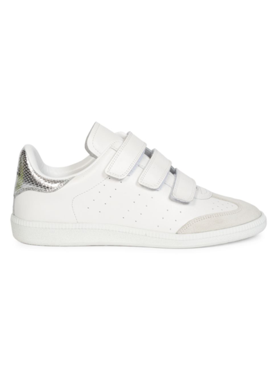 Shop Isabel Marant Women's Beth Grip-strap Leather Sneakers In Silver