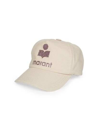 Shop Isabel Marant Women's Tyron Glitter-logo Canvas Baseball Cap In Ecru