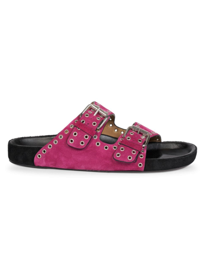 Shop Isabel Marant Women's Lennyo Suede Grommet Sandals In Raspberry