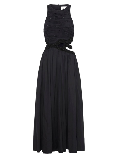 Shop Aje Women's New Catara Sequin Sateen Cut-out Midi-dress In Black
