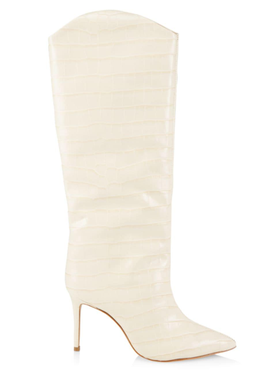 Shop Schutz Women's Maryana Croc-embossed Leather Tall Boots In Eggshell