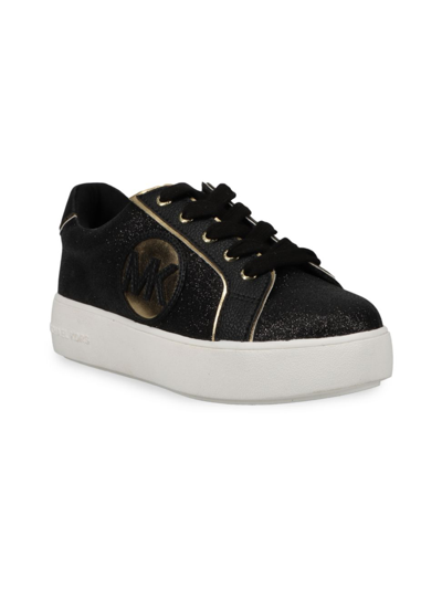 Shop Michael Kors Little Girl's & Girl's Jordana Poppy Glittery Platform Sneakers In Black Glitter Gold