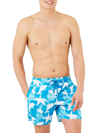 Shop Vilebrequin Men's Clouds Light Fabric Swim Shorts In Bleu Hawai