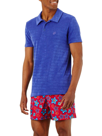 Shop Vilebrequin Men's Organic Cotton Terry Polo Shirt In Purple Blue