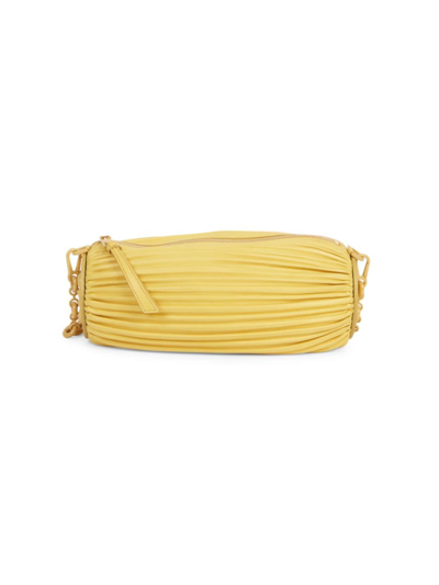 Shop Loewe Women's Bracelet Pleated Leather Monochrome Pouch In Pale Yellow Glaze