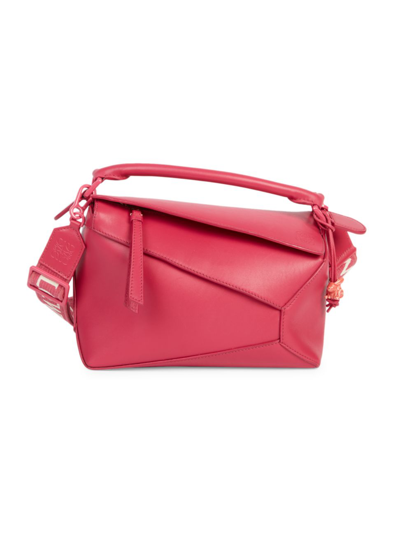 Shop Loewe Women's Small Puzzle Edge Monochrome Leather Top Handle Bag In Ruby Red Glaze