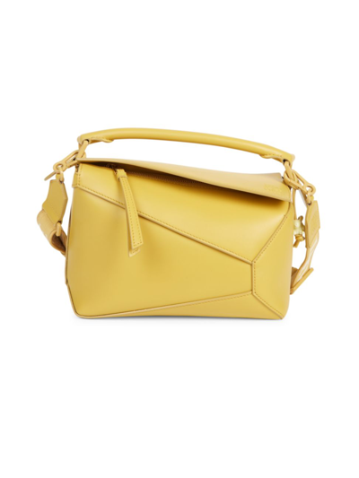 Shop Loewe Women's Small Puzzle Edge Monochrome Leather Top Handle Bag In Pale Yellow Glaze