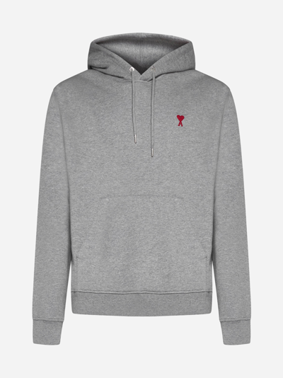 Shop Ami Alexandre Mattiussi Logo Cotton Hoodie In Heather Grey