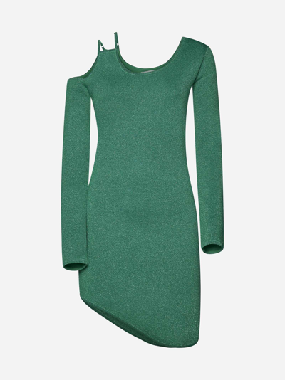 Shop Jw Anderson Lame' Jersey Asymmetric Dress In Emerald