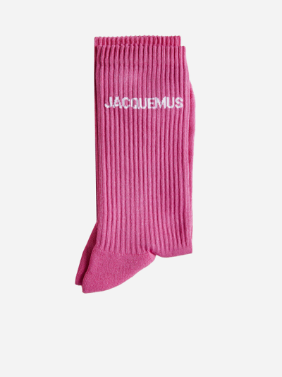 Shop Jacquemus Logo Cotton-blend Socks In Dark Pink
