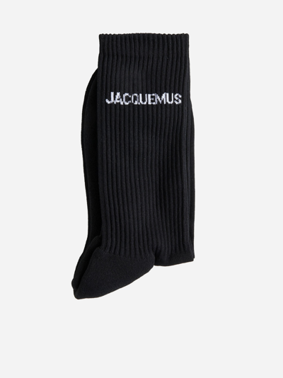 Shop Jacquemus Logo Cotton-blend Socks In Black