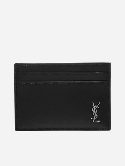Shop Saint Laurent Ysl Logo Leather Card Holder In Black