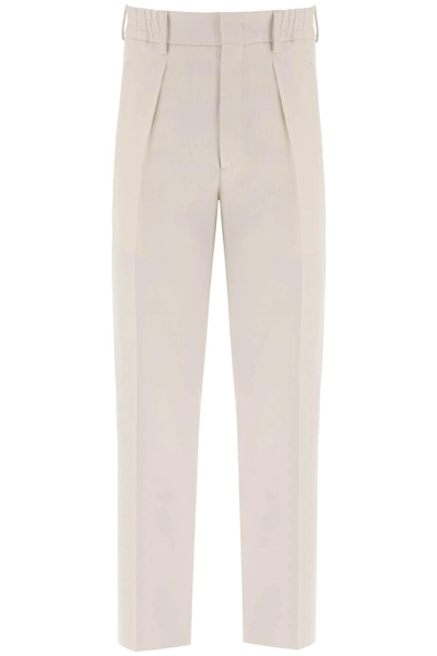 Shop Fendi Wool Blend Trousers With Pleats In Gesso