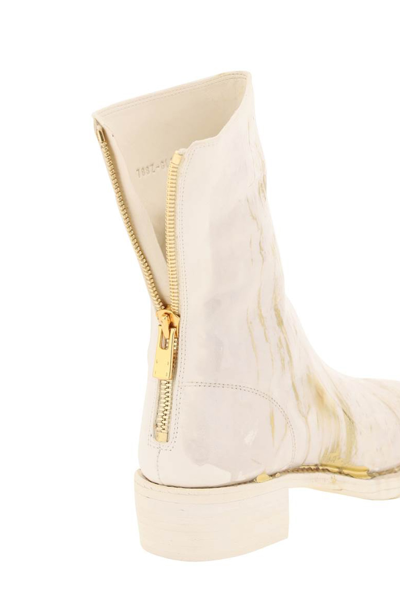 Shop Guidi Wet-effect Leather Boots In White,gold