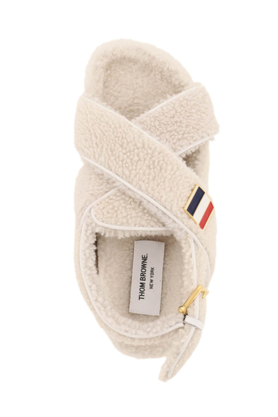 Shop Thom Browne Shearling Sandals In White