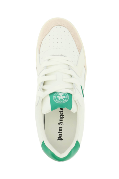Shop Palm Angels 'palm University' Leather Sneakers In White,green