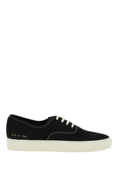 Shop Common Projects Suede Leather 'four Hole' Sneakers In Black