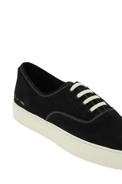 Shop Common Projects Suede Leather 'four Hole' Sneakers In Black