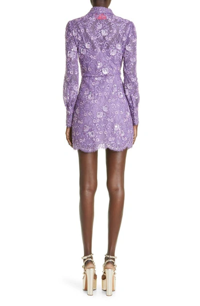 Shop Valentino Embellished Lace Long Sleeve Shirtdress In Ky0 Lilac