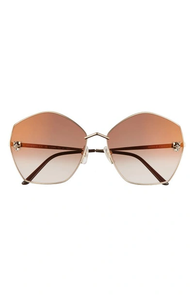 Shop Cartier 63mm Gradient Oversize Geometric Sunglasses In Gold