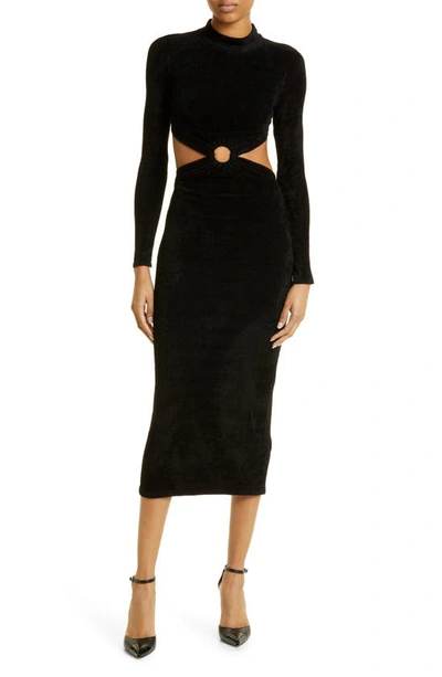 Shop Ronny Kobo Chryssa Cutout Mock Neck Long Sleeve Knit Maxi Dress In Black