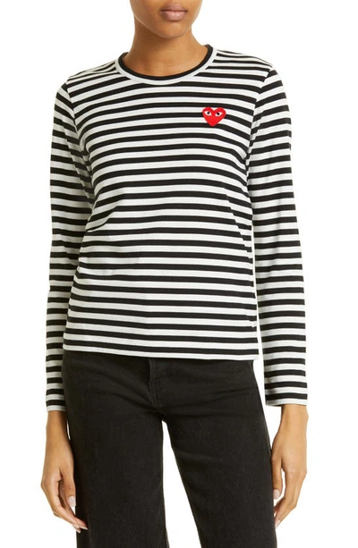 Shop Comme Des Garçons Play Play Stripe Long Sleeve T-shirt In Black/ White