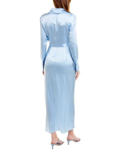 Shop Arias Ruched Silk Maxi Dress In Blue
