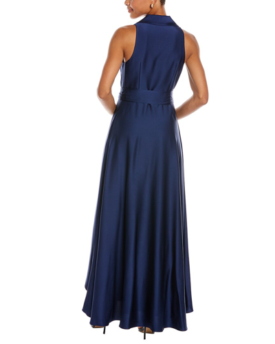 Shop Aidan Mattox Halter Wrap High-low Gown In Blue