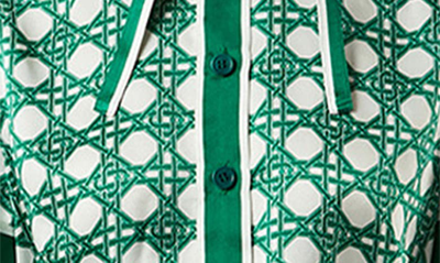 Shop Casablanca Monogram Print Tie Neck Button Front Silk Blouse In Green Le Monogramme Dosier