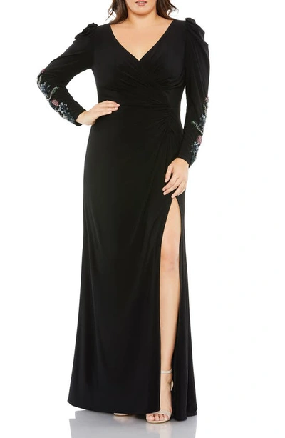 Shop Mac Duggal Beaded Long Sleeve Column Gown In Black