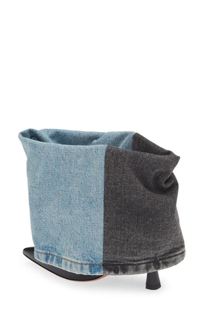 Shop Loewe Denim Cuff Pointed Toe Bootie In Blue/ Grey