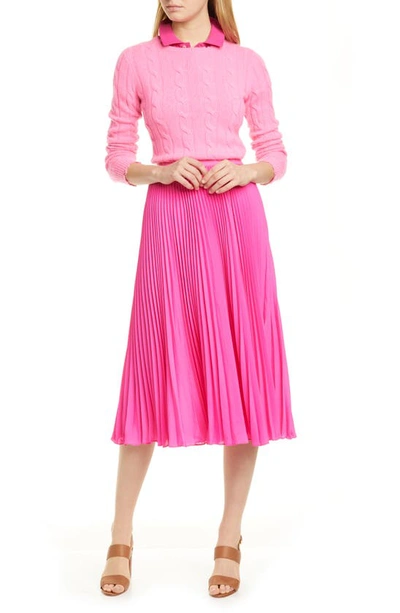 Shop Polo Ralph Lauren Pleated Midi Skirt In Blaze Hot Magenta