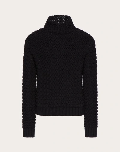 Shop Valentino High-neck Wool Knit Jumper In Black