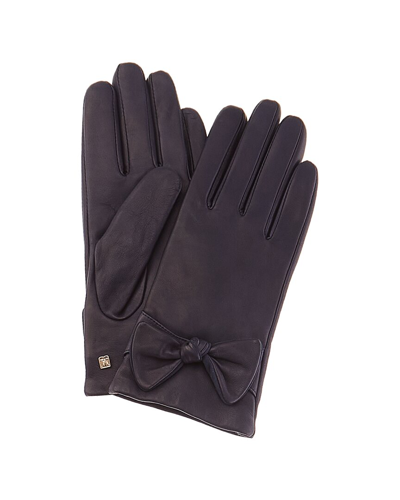 Shop Bruno Magli Knotted Bow Cashmere-lined Leather Gloves In Blue