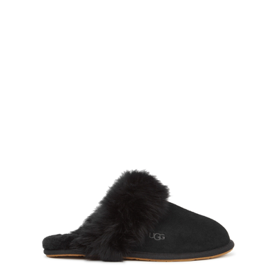 Shop Ugg Scruff Sis Shearling-trimmed Suede Slippers In Black