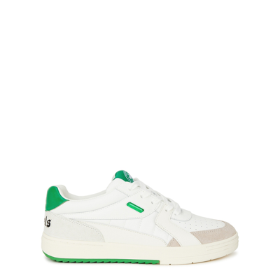 Shop Palm Angels Palm University Panelled Leather Sneakers In White And Green