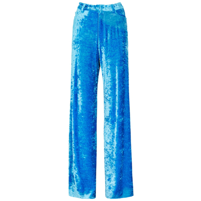 Shop Balenciaga Crushed Velvet Wide-leg Trousers In Blue