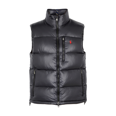 Polo Ralph Lauren Logo Quilted Glossed Shell Gilet In Black | ModeSens