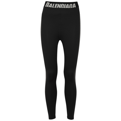 Shop Balenciaga Sport Logo Stretch-jersey Leggings In Black Grey