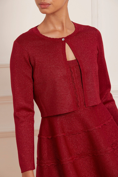 Shop Needle & Thread Shimmer Crop Cardigan In Red