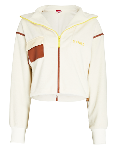 Shop Staud Timber Half-zip Fleece Sweatshirt In Ivory