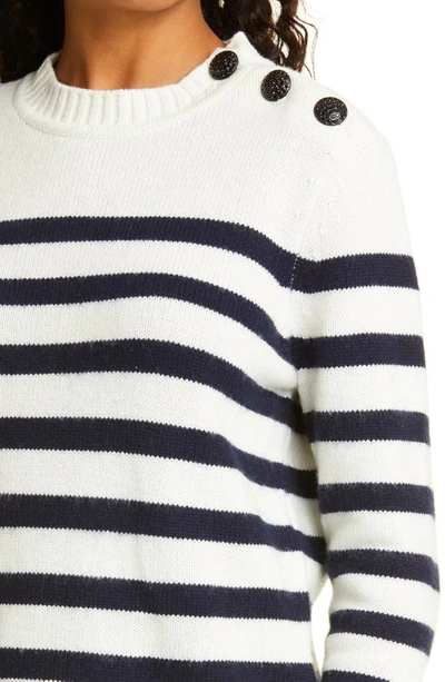 Shop Ba&sh Sean Stripe Button Shoulder Sweater In Blue