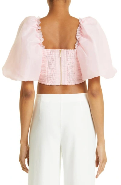 Shop Aje Myriad Ruched Puff Sleeve Crop Organza Blouse In Rose Pink