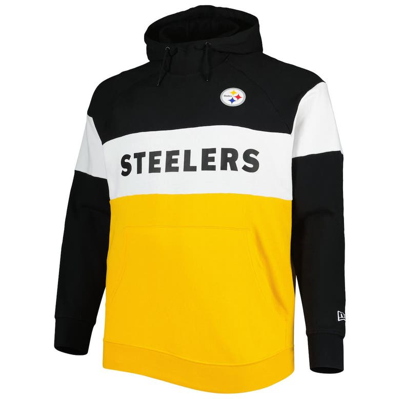 Shop New Era Black/gold Pittsburgh Steelers Big & Tall Current Team Colorblock Fleece Raglan Pullover Hoo